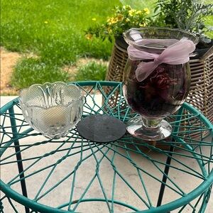 Glass Vase with Pink Ribbon and Clear Bowl